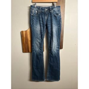 Miss Me Blue Rhinestone Cowgirl Y2k Mid Rise Boot Denim Jeans Size 26